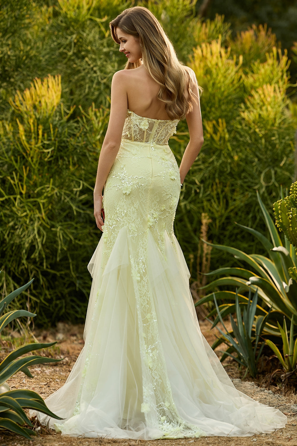 Purple 3D Floral Strapless Lace Mermaid Prom Dress