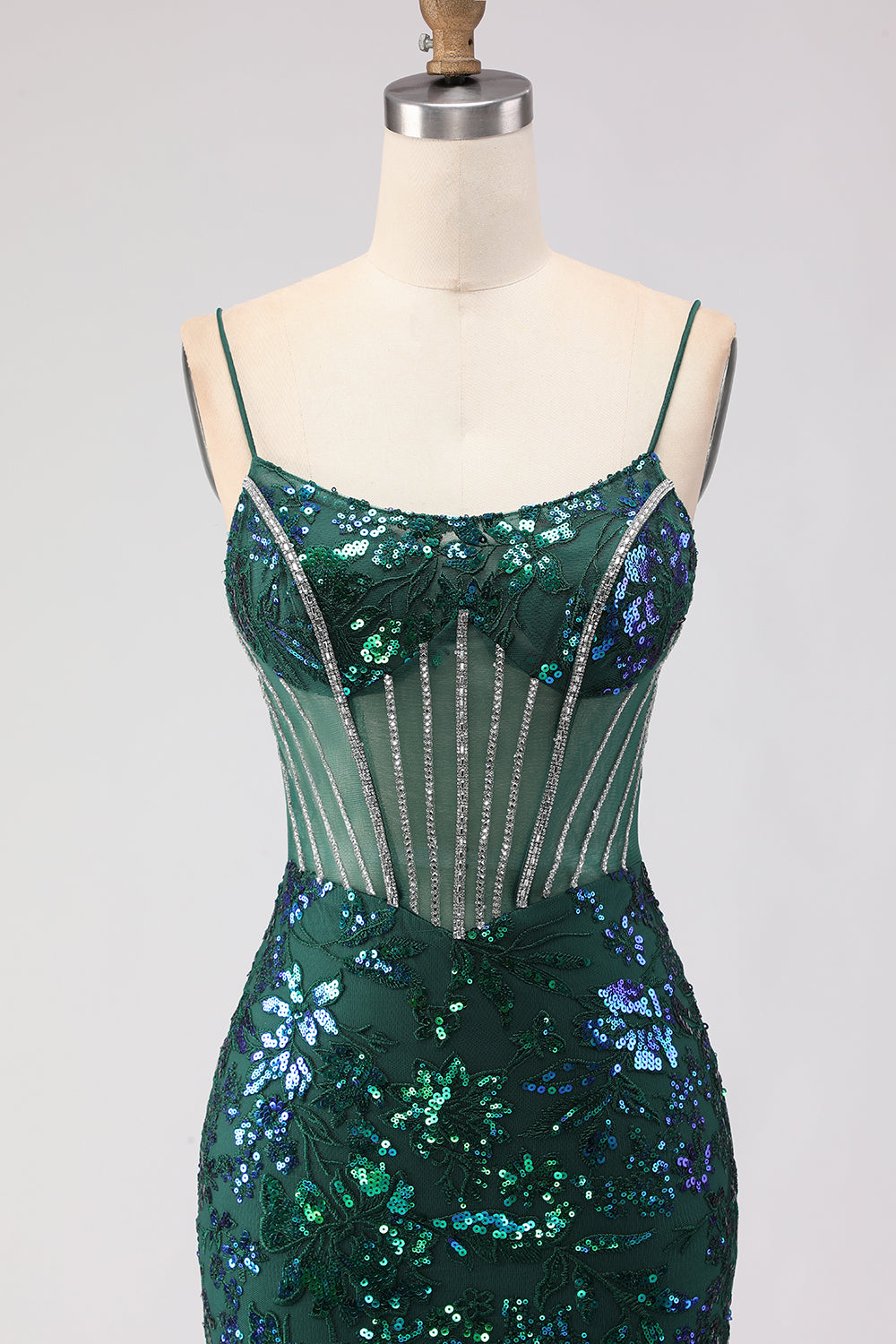 Sparkly Dark Green Corset Mermaid Maxi Prom Dress