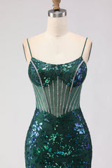 Sparkly Dark Green Corset Mermaid Maxi Prom Dress