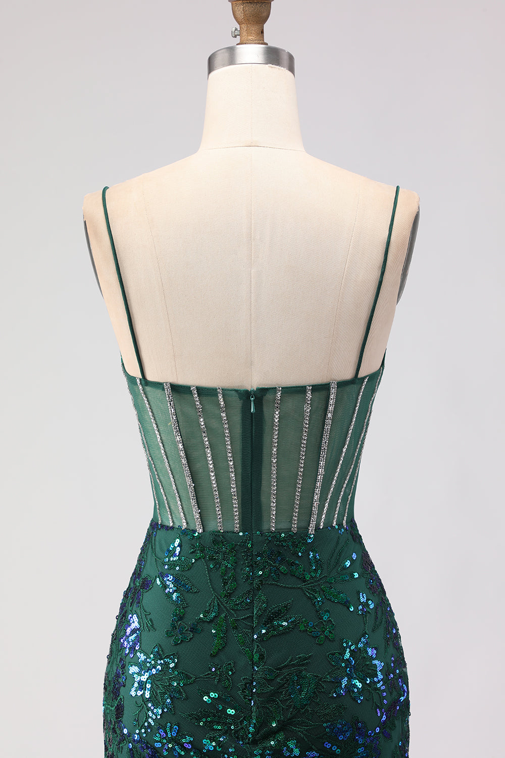Sparkly Dark Green Corset Mermaid Maxi Prom Dress