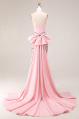 Strapless Corset Floral Pink Mermaid Beaded Prom Dress
