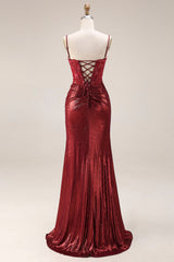 Dark Red Appliqued Corset Mermaid Ruched Prom Dress
