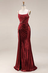 Dark Red Appliqued Corset Mermaid Ruched Prom Dress