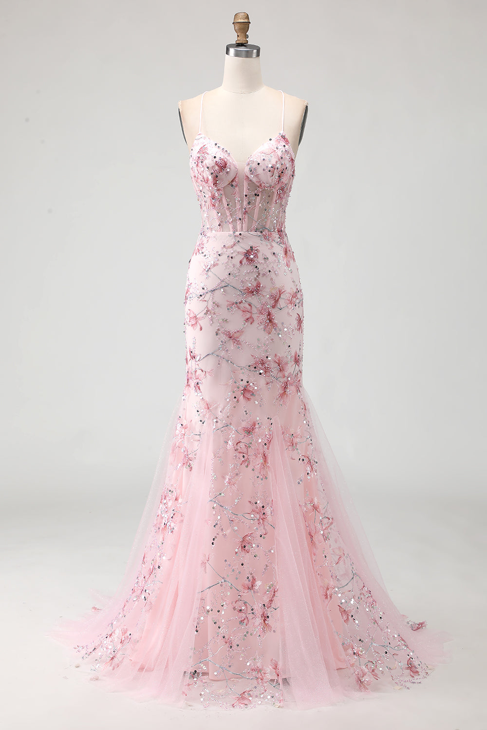 Yellow Floral Mermaid Corset Maxi Prom Dress