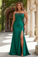 Dark Green Strapless Plus Size Mermaid Sequin Prom Dress