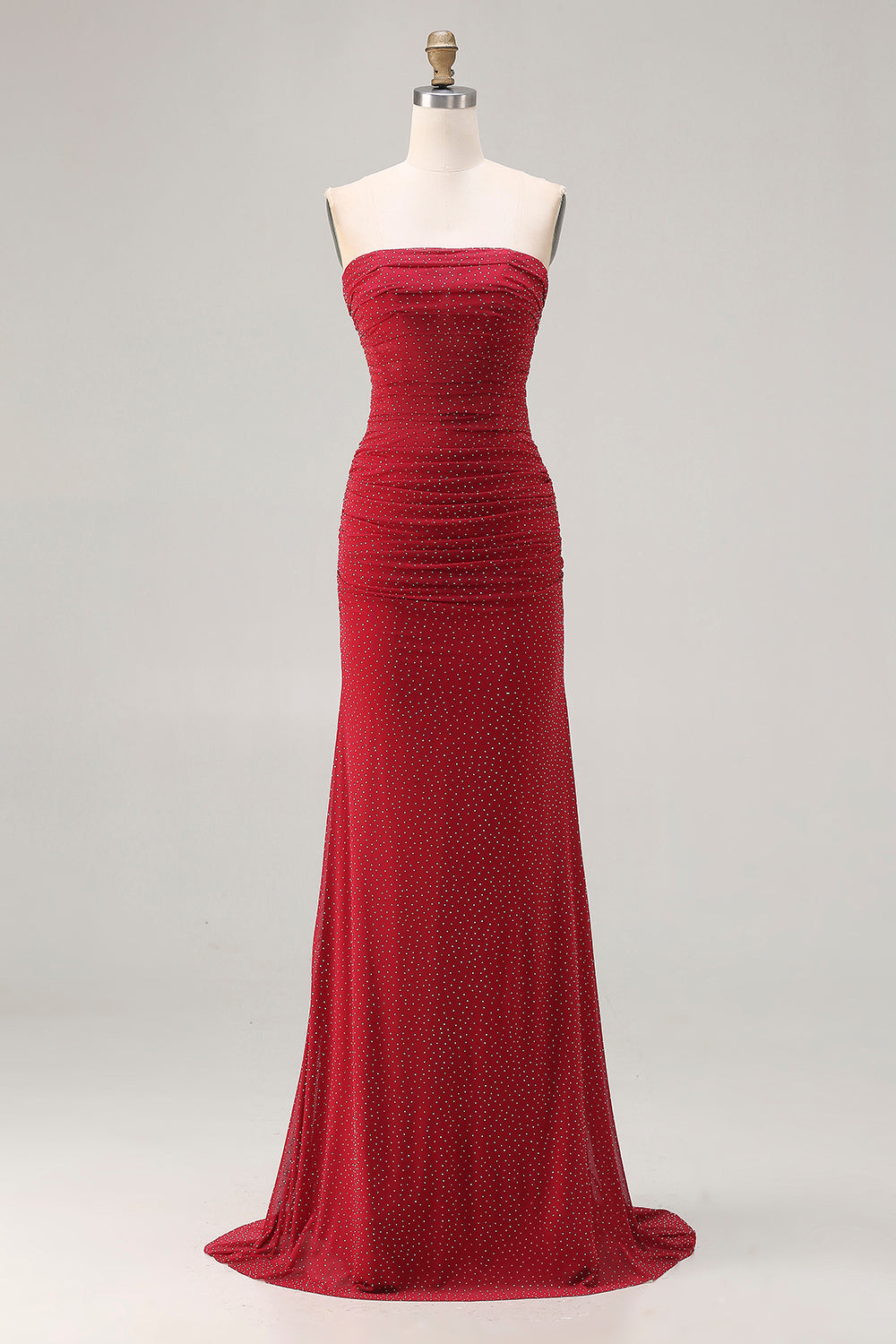 Strapless Beaded Mermaid Red Maxi Prom Dress