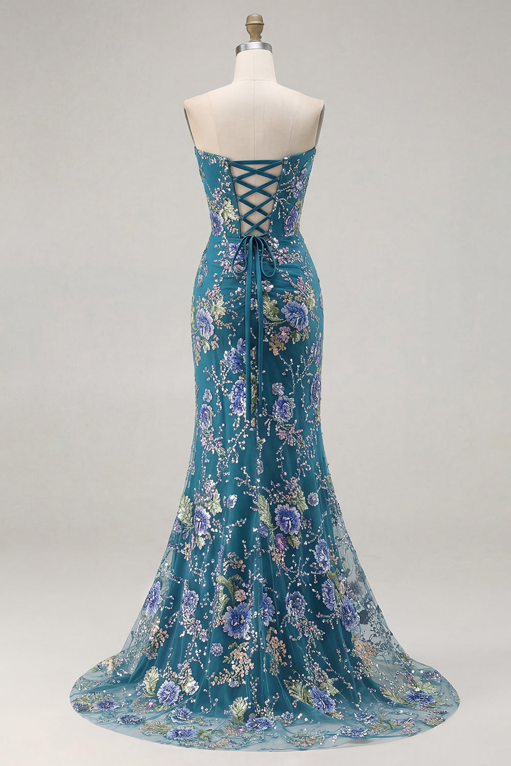 Sparkly Black Mermaid Strapless Corset Prom Dress with Appliques