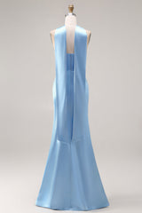 Mermaid Strapless Satin Steel Blue Maxi Bridesmaid Dress
