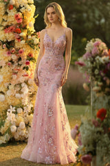 Sparkly Spaghetti Straps Mermaid Blush Prom Dress