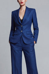Notched Lapel 2 Piece Slim Fit Dark Blue Women Suits