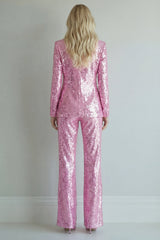 Sparkly Notched Lapel Pink 2 Piece Women Prom Suits