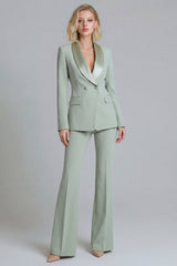 Shawl Lapel Green 2 Piece Classic Women Suits