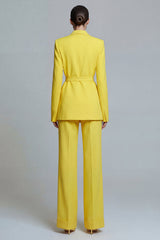 Notched Lapel Yellow 2 Piece Women Suits with Sash