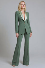 Shawl Lapel 2 Piece Grey Green Slim Fit Women Suits