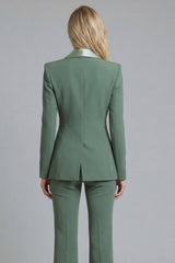 Shawl Lapel 2 Piece Grey Green Slim Fit Women Suits