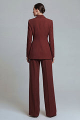 Peaked Lapel 2 Piece Burnt Orange Slim Fit Women Suits
