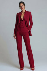 Burgundy Peaked Lapel 2 Piece Slim Fit Women Suits