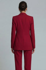 Burgundy Peaked Lapel 2 Piece Slim Fit Women Suits