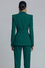 Dark Green Peaked Lapel 2 Piece Women Suits with Belt