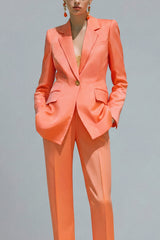 Orange 2 Piece Notched Lapel Single Buckle Women Suits