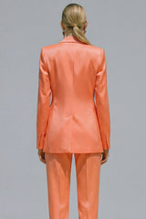 Orange 2 Piece Notched Lapel Single Buckle Women Suits