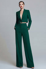 2 Piece Dark Green Peaked Lapel Women Suits