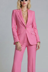 2 Piece Fuchsia Peaked Lapel Slim Fit Women Suits