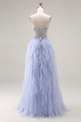 Sequin A Line Corset Ruffled Light Plum Prom Dress