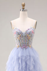 Sequin A Line Corset Ruffled Light Plum Prom Dress