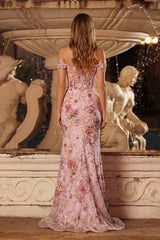 Off the Shoulder Mermaid Corset Sequin Floral Pink Prom Dress