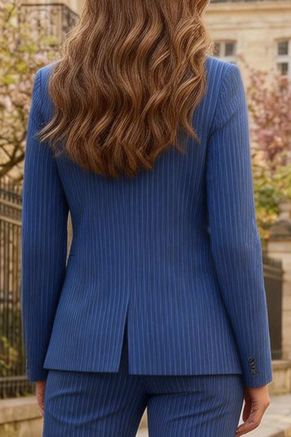 Stripe 2 Piece Peaked Lapel Royal Blue Women Suits