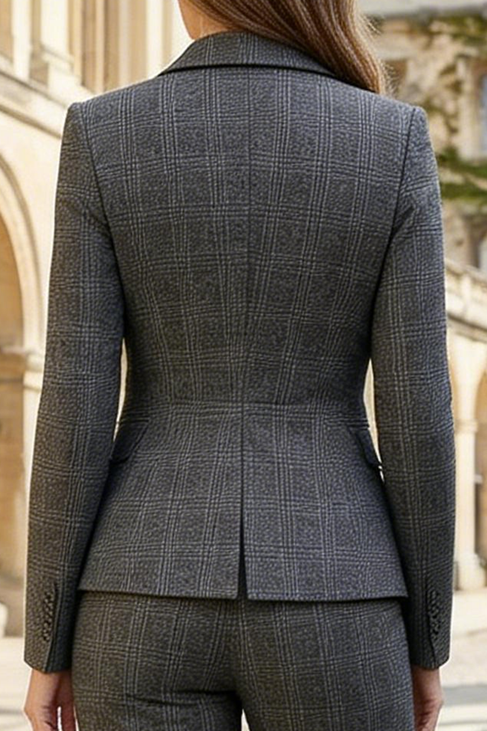 Notched Lapel Dark Grey 2 Piece Classic Women Suits