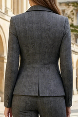 Notched Lapel Dark Grey 2 Piece Classic Women Suits