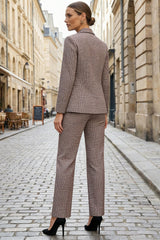 Plaid Peaked Lapel 2 Piece Grey Women Suits