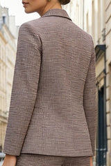 Plaid Peaked Lapel 2 Piece Grey Women Suits