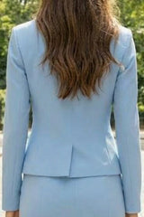 Sky Blue Peaked Lapel 2 Piece Bodycon Work Dress