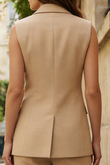 2 Piece Khaki Sleeveless Single Buckle Women Suits