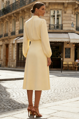 High Neck A Line Satin Daffodil Midi Work Dress