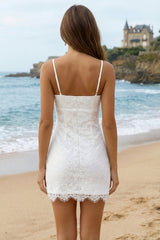 Bodycon Mini White Dress with Lace