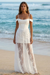 Cold Shoulder Corset Lace Maxi White Dress