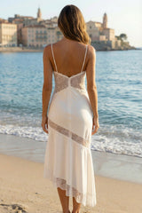 Lace Ruffled Midi White Dress