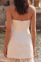 Strapless A Line Lace Maxi White Dress