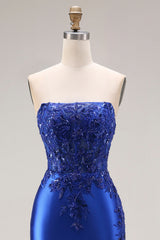 Strapless Royal Blue Mermaid Beaded Sequin Prom Dress