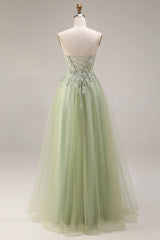 Sparkly A Line Beaded Light Green Prom Dress with Appliques