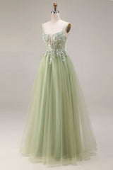 Sparkly A Line Beaded Light Green Prom Dress with Appliques