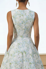 Blue Floral A Line Wedding Guest Dress with Pockets