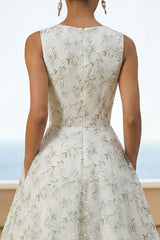 Light Green Floral A Line Wedding Guest Dress with Pockets