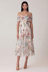 Black Off the Shoulder Floral Embroidered Wedding Guest Dress