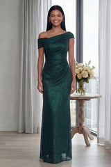 Dark Green Mermaid Asymmetrical Neck Ruched Formal Dress