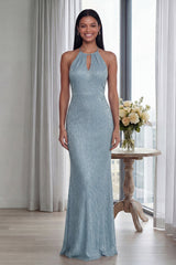 Halter Sky Blue Cut Out Mermaid Formal Dress